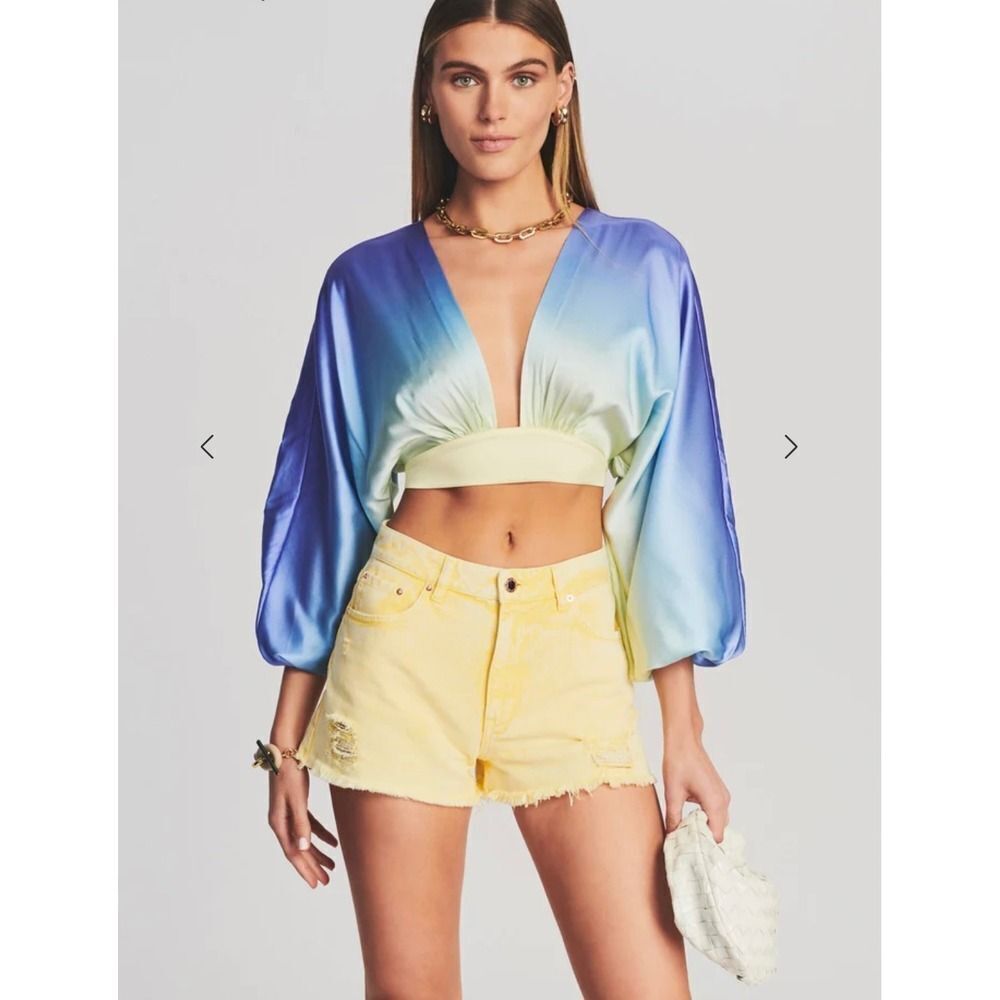 Retrofete Clarissa Silk Blouse in Rainbow Sky Size M